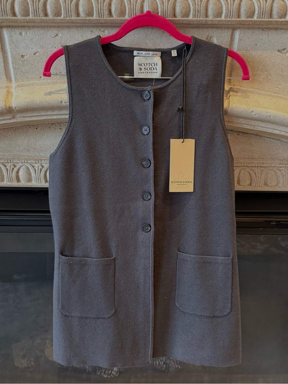 Scotch & Soda Charcoal Gray Sleeveless Button-Front Vest